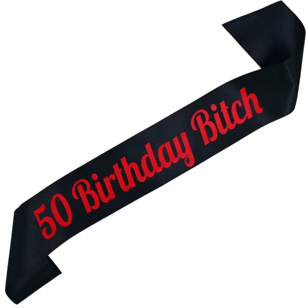 Szarfa na 50 urodziny 50 Birthday Bitch - czerwonym - czarna