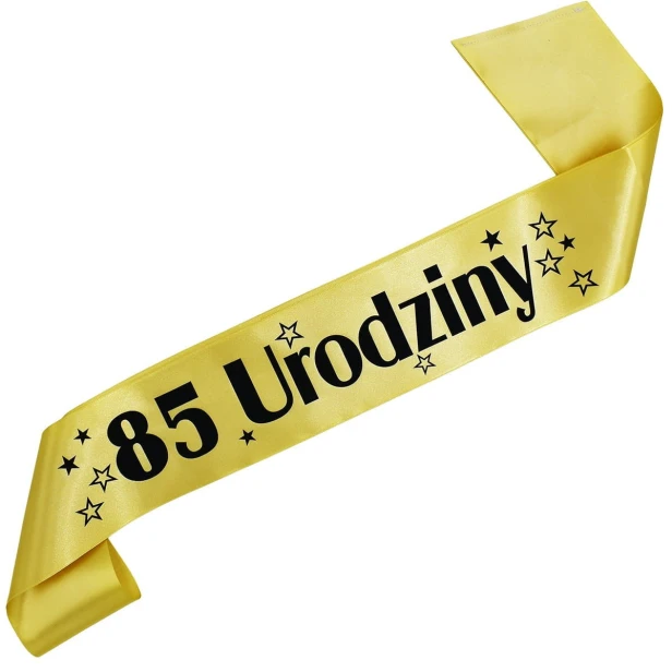 Szarfa zlota 85 Urodziny - zlota, czarny nadruk