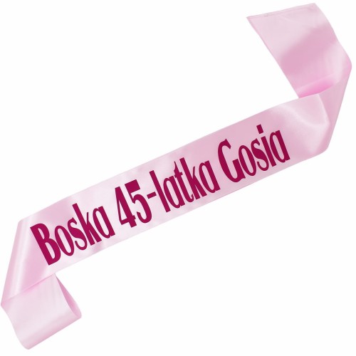 Szarfa jasnorozowa Boska 45-latka z imieniem - z fuksjowym