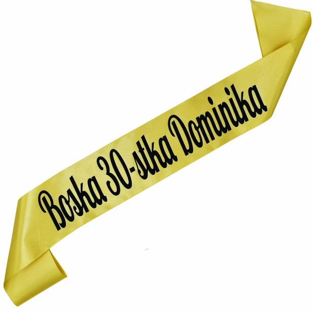 Szarfa na 30 urodziny Boska 30-stka imieniem - zlota, czarny nadruk