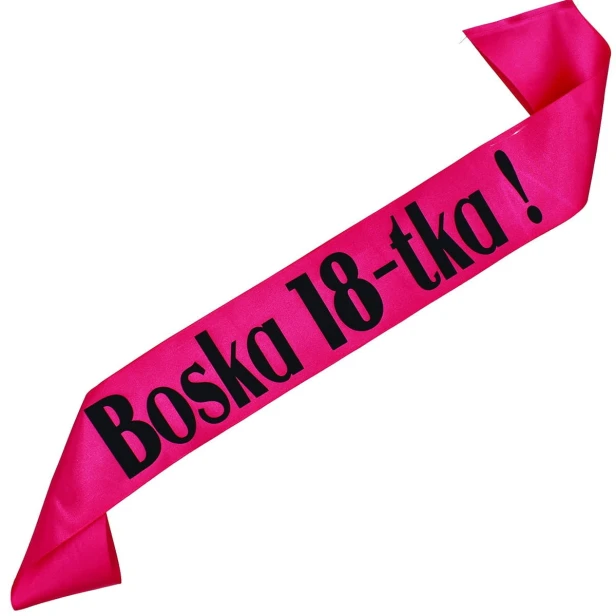 Szarfa na 18 urodziny Boska 18-tka! - fuksjowa - czarny nadruk