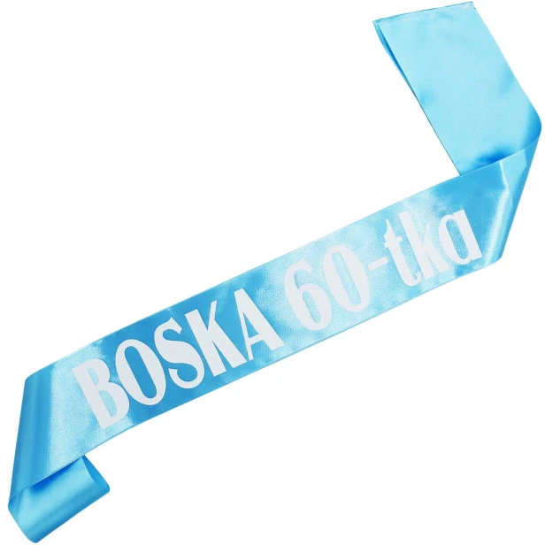 Szarfa na 60 urodziny Boska 60-tka - turkusowa - bialy nadruk