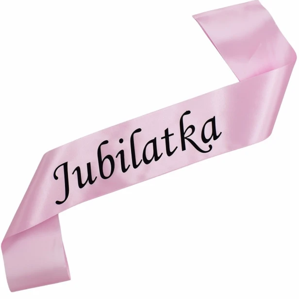 Szarfa jasnorozowa Jubilatka - jasnorozowa, czarny nadruk