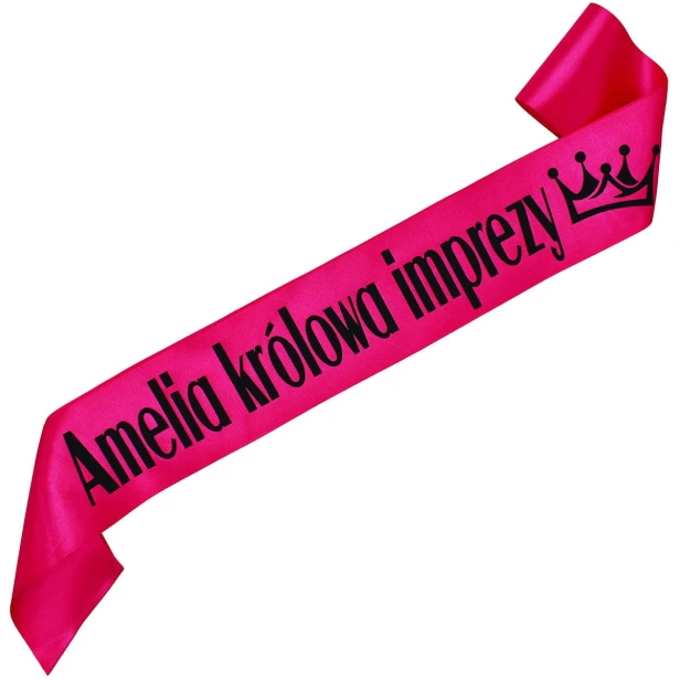 Szarfa Krolowa imprezy z imieniem - fuksjowa - czarny nadruk