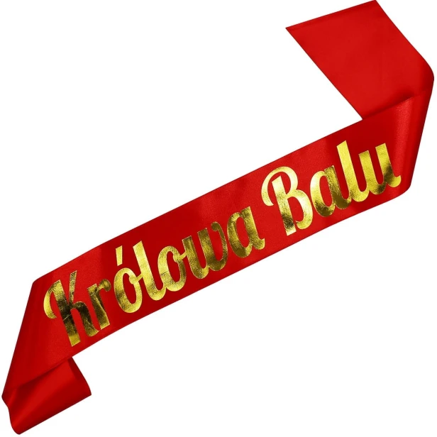 Szarfa czerwona Krolowa Balu - zloty nadruk