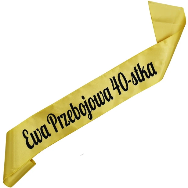 Szarfa na 40 urodziny Przebojowa 40-stka imieniem - zlota, czarny nadruk