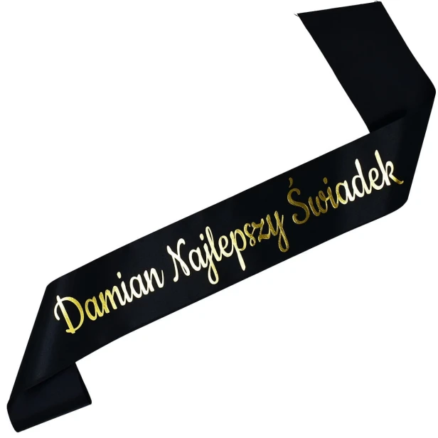 Szarfa czarna Najlepszy Swiadek z imieniem - zloty nadruk