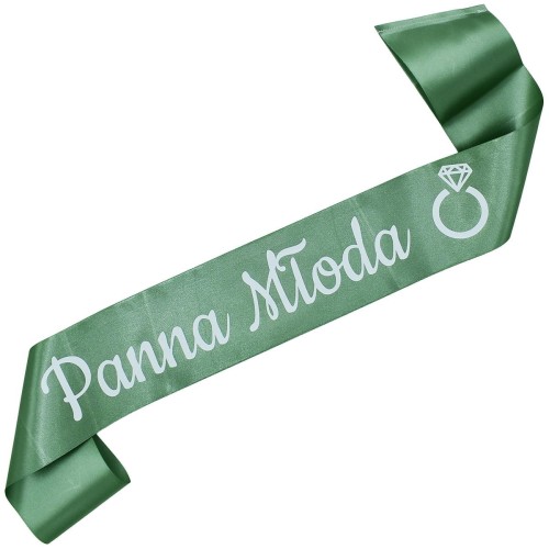 Szarfa na wieczor panienski Panna Mloda z pierscionkiem - szalwiowa - bialy nadruk
