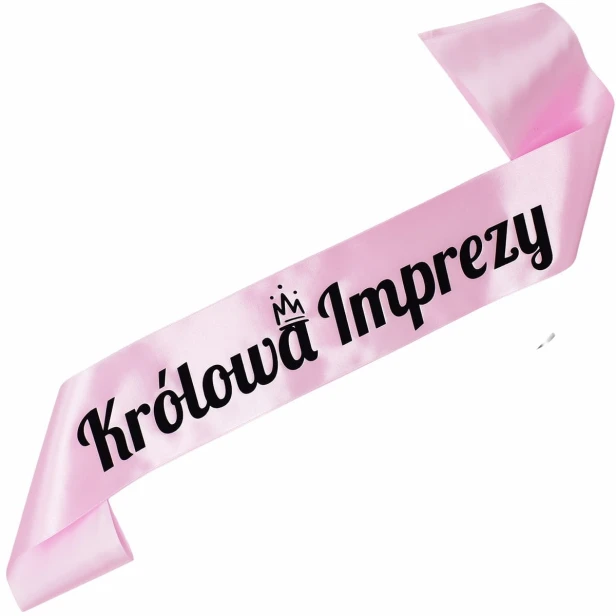 Szarfa jasnorozowa Krolowa Imprezy - czarny nadruk