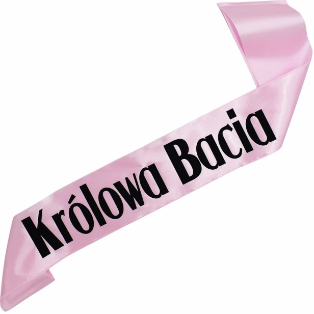 Szarfa jasnorozowa Krolowa Babcia - czarny nadruk
