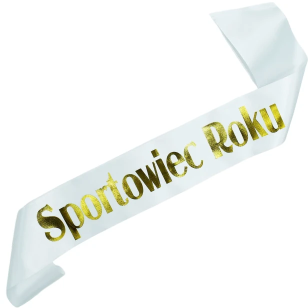 Szarfa biala Sportowiec Roku - zloty nadruk