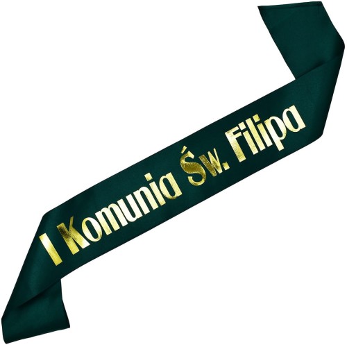 Szarfa I Komunia Sw. z dowolnym imieniem - zielonobutelkowa - zloty nadruk