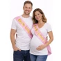 Zestaw szarf na Baby Shower - Będę mamą i Będę tatą - jasnoróżowe ze złotym nadrukiem