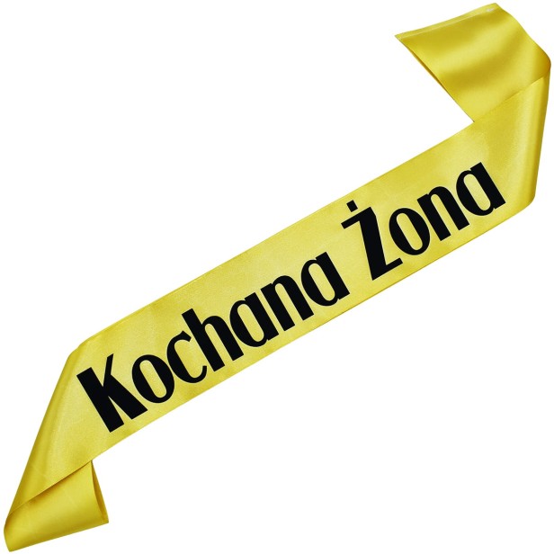 Szarfa z napisem Kochana Zona - zlota z czarnym nadrukiem