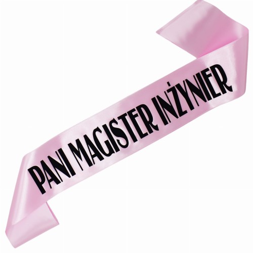 Szarfa dla Pani Magister Inzynier - jasnorozowa z czarnym nadrukiem