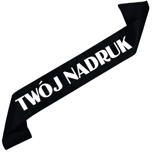 Szarfa z Twoim nadrukiem – czarna szarfa z białym nadrukiem