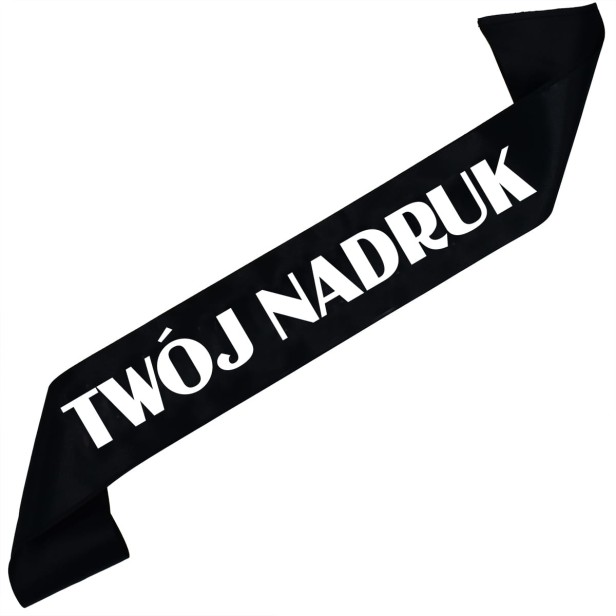 Szarfa z Twoim nadrukiem – czarna szarfa z białym nadrukiem