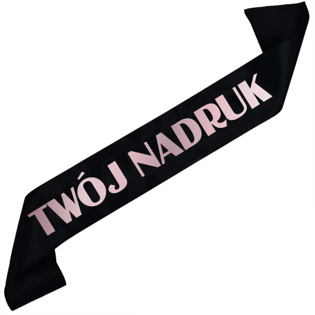 Szarfa z Twoim nadrukiem – czarna szarfa z różowozłotym nadrukiem