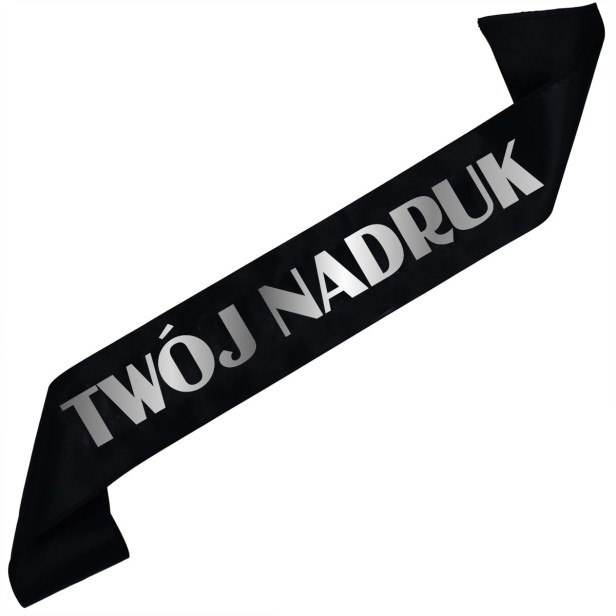 Szarfa z Twoim nadrukiem – czarna szarfa ze srebrnym nadrukiem
