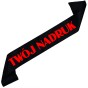 Szarfa z Twoim nadrukiem – czarna szarfa zczerwonym nadrukiem