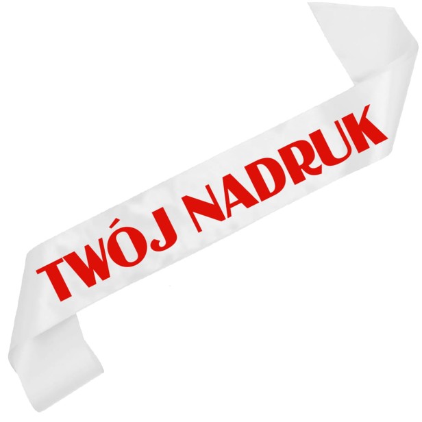 Szarfa z Twoim nadrukiem - biala szarfa z wybranym kolorem nadruku - detal nadruku