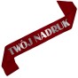 Szarfa z Twoim nadrukiem – bordowa szarfa ze srebrnym nadrukiem