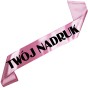 Szarfa z Twoim nadrukiem - jasna rozowozlota szarfa z wybranym kolorem nadruku - detal nadruku