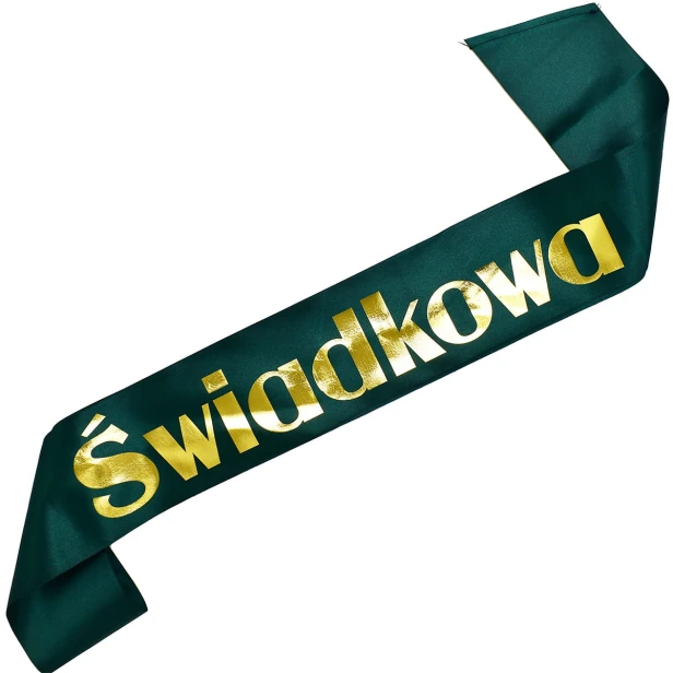 Szarfa „Świadkowa” – elegancka zielona ze złotym nadrukiem