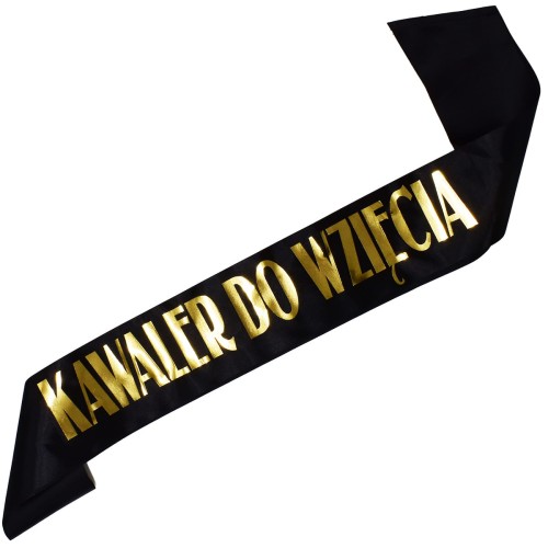 Szarfa Kawaler do wziecia - czarna ze zlotym nadrukiem na wieczor kawalerski