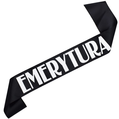 Szarfa na Emeryturę - czarna z białym nadrukiem