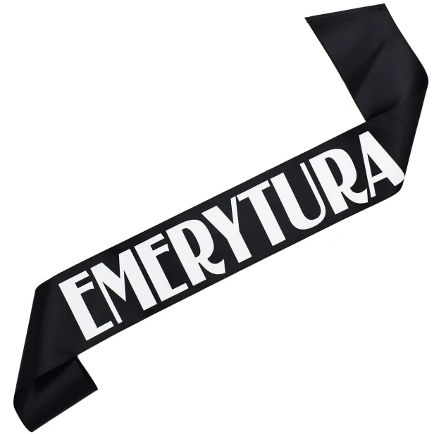 Szarfa na Emeryturę - czarna z białym nadrukiem
