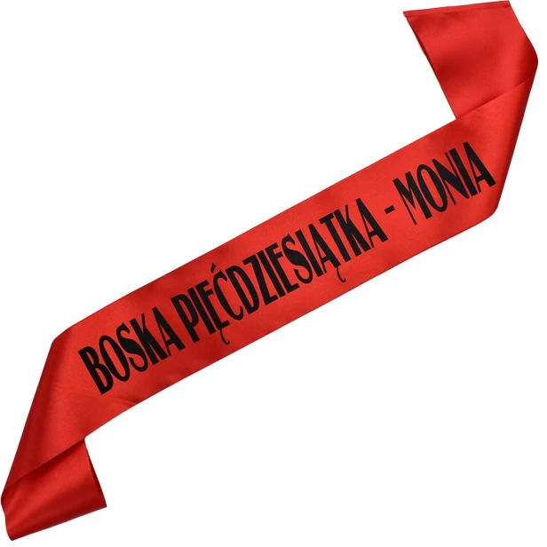 Szarfa Boska Piecdziesiatka + imie - elegancki dodatek na 50. urodziny