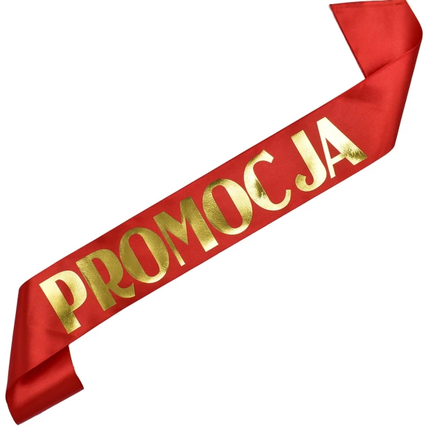 Szarfa PROMOCJA czerwona złoty nadruk reklamowa