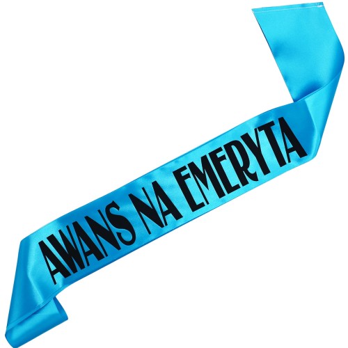 Szarfa dla emeryta - Awans na emeryta - turkusowa z czarnym nadrukiem