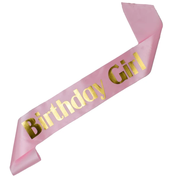 Szarfa Birthday Girl rozowa ze zlotym nadrukiem