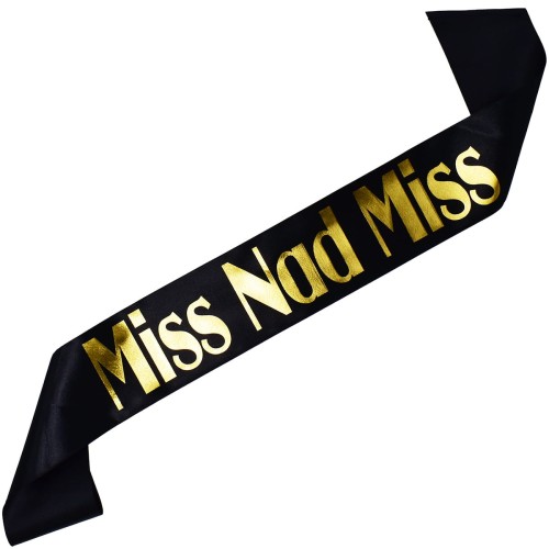 Szarfa Miss Nad Miss - czarna szarfa na impreze i wydarzenia