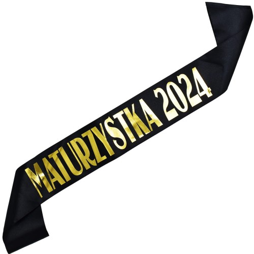 Szarfa „Maturzystka” z dowolną datą czarna ze złotym nadrukiem