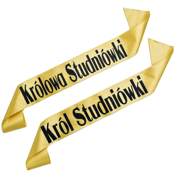 Szarfa z nadrukiem - Zestaw szarf Krol i Krolowa Studniowki zlote z czarnym nadrukiem