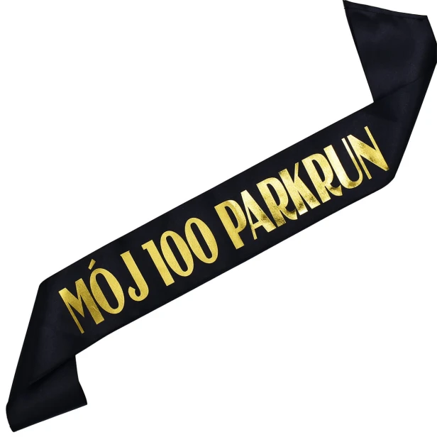 Szarfa „Mój 100 parkrun” czarna ze złotym nadrukiem