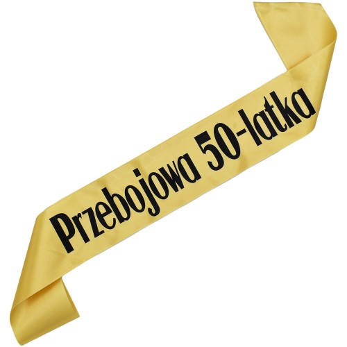Szarfa „Przebojowa 50-latka” złota z czarnym nadrukiem