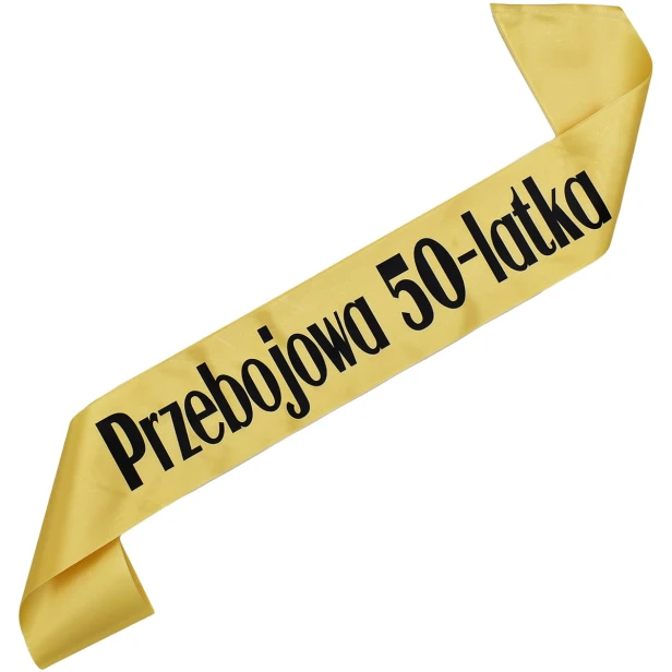Szarfa Przebojowa 50-latka zlota z czarnym nadrukiem