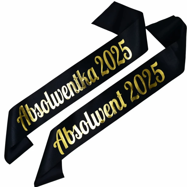 Szarfa z nadrukiem - Zestaw szarf Absolwent i Absolwentka + rok czarne zlote