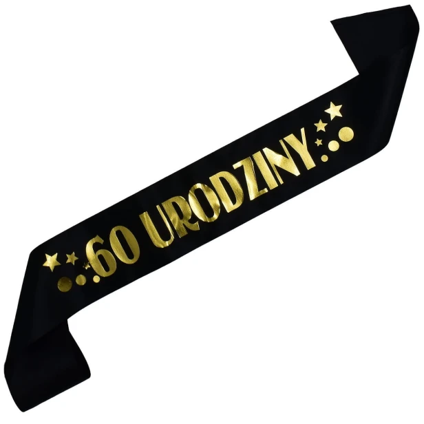 Szarfa na 60 urodziny - czarna, zloty nadruk