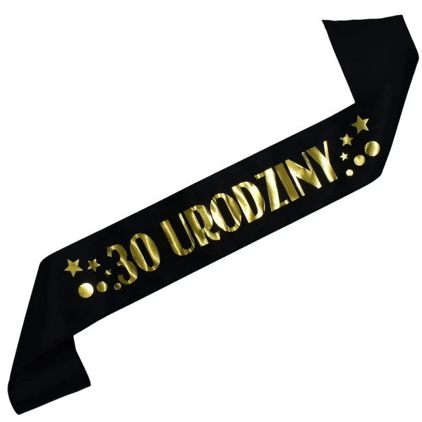 Szarfa na 30 urodziny - czarna, zloty nadruk