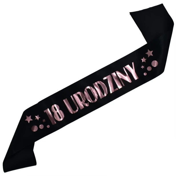 Szarfa na 18 urodziny - czarna, rozowozloty nadruk