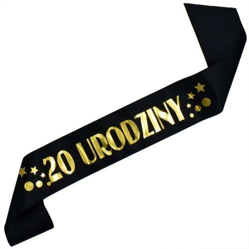 Szarfa na 20 urodziny - czarna, zloty nadruk