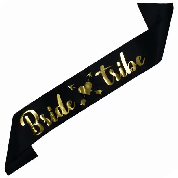 Szarfa na wieczor panienski Bride Tribe czarna - zloty nadruk