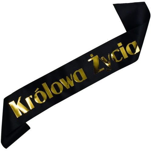 Szarfa czarna Krolowa zycia - zloty nadruk