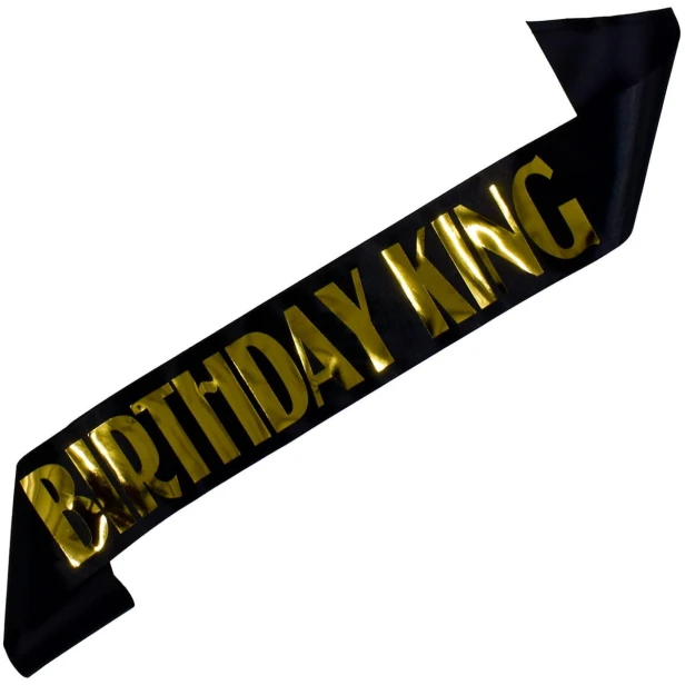 Szarfa czarna Birthday King - czarna, zloty nadruk