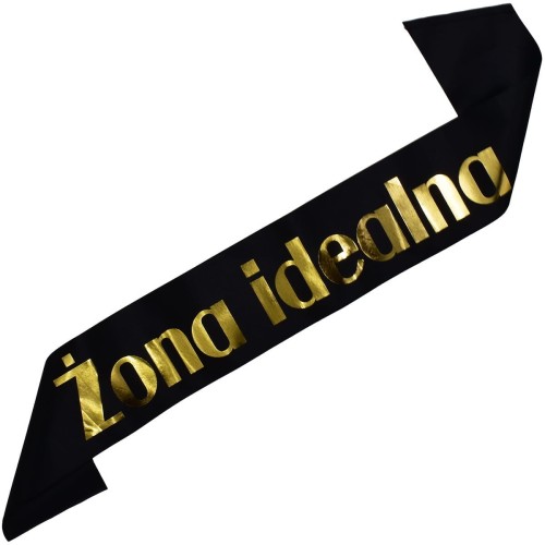 Szarfa czarna Zona Idealna - zloty nadruk